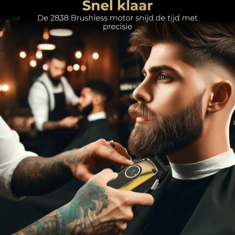 Barbier gebruikt de Wellshave all-in-one tondeuse voor precieze en snelle trimbeurt van baard en kapsel.