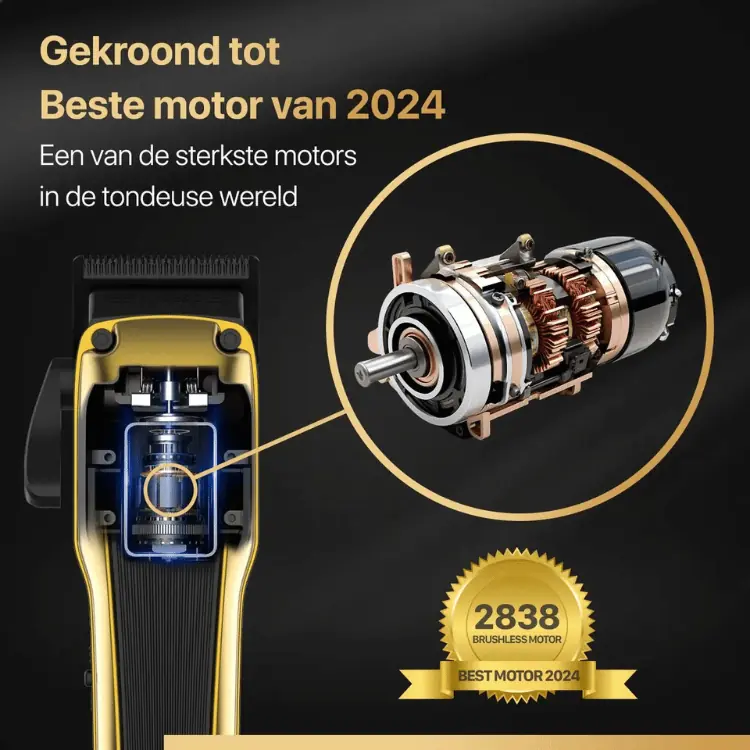 Krachtige 2838 Brushless motor van de Wellshave all-in-one tondeuse, uitgeroepen tot beste tondeusemotor van 2024.