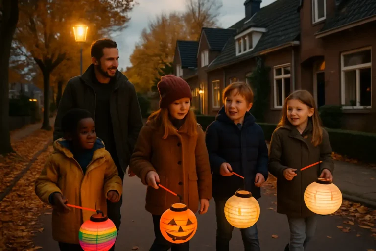 Sint Maarten 2025 kinderen met lampioenen die snoep gaan skooieren